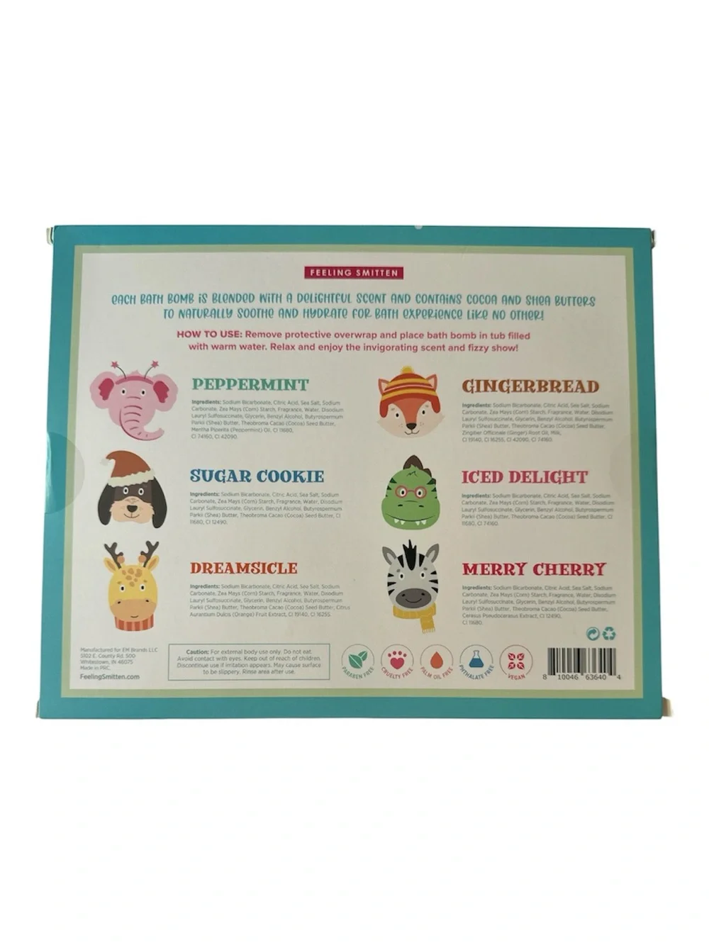 Feeling Smitten Animal Bath Bomb Holiday Gift Set 12 oz NIB